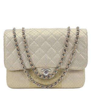 Chanel Timeless Classic Flap Quilted Python Leather Shoulder Bag Gold